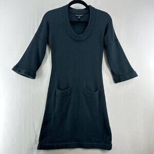 Banana Republic Merino Wool Sweater Dress Womens XS 3/4 Sleeve Scoop Neck Green